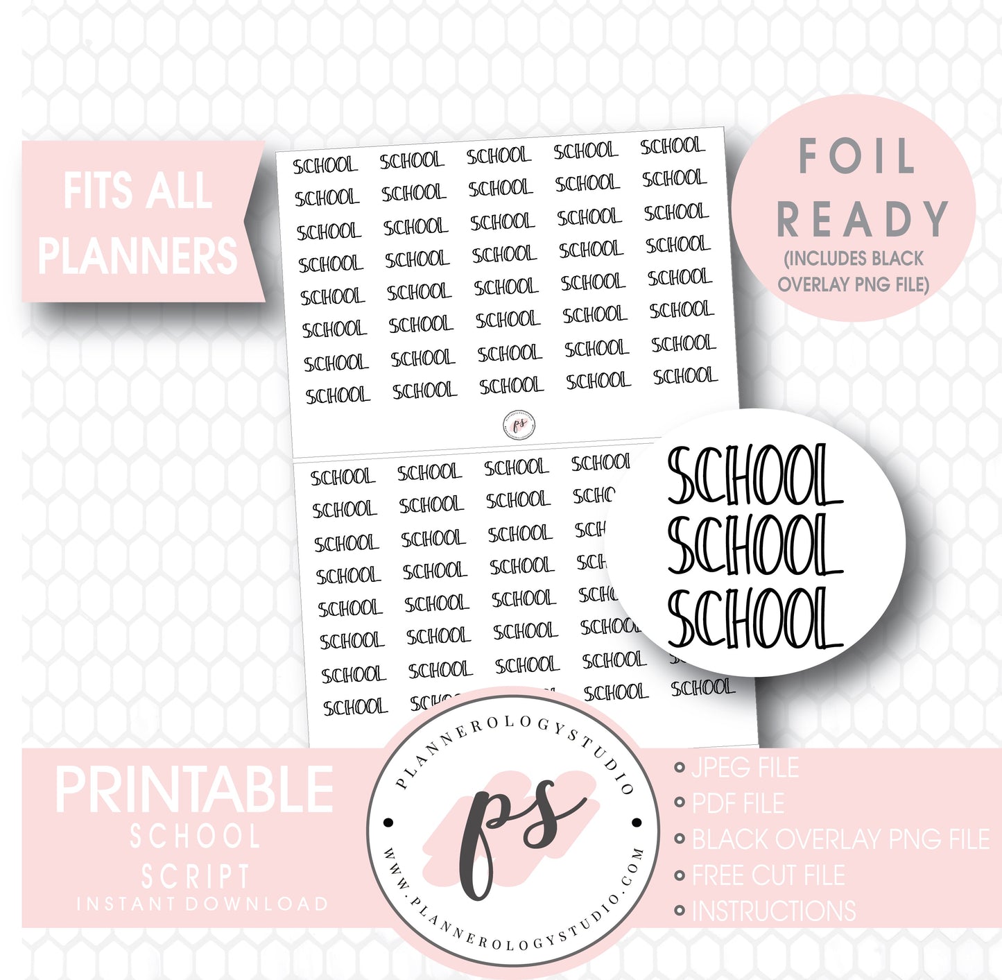 School Bujo Script Digital Printable Planner Stickers (Foil Ready) - Plannerologystudio
