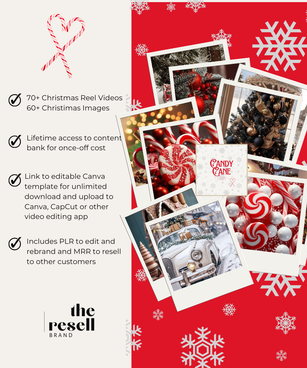 Candy Cane Christmas Reel Videos & Images Content Vault Bank | Aesthetic High Quality Faceless Videos | MRR & PLR