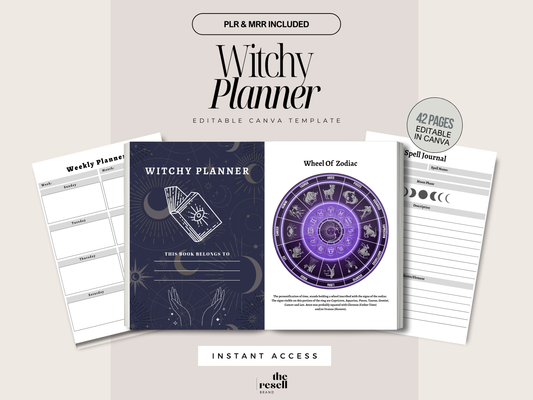 Witchy Planner Canva Template | 42 Pages Editable | Witchcraft & Spiritual Journal PLR + MRR | Digital Witchcraft Workbook
