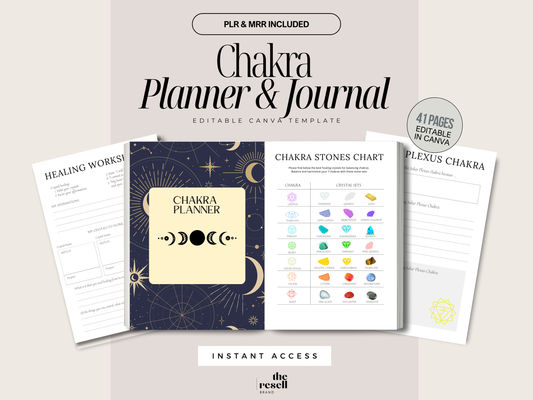 Chakra Planner & Journal Canva Template | 41 Pages Editable | Energy Healing Workbook PLR + MRR | Digital Spiritual Journal