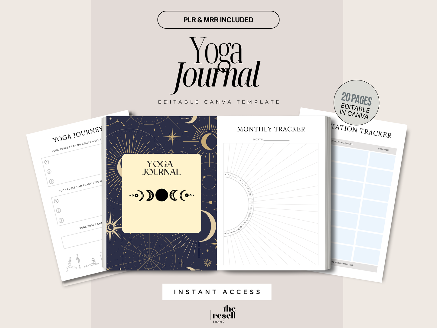 Yoga Journal Canva Template | 20 Pages Editable | Wellness & Mindfulness Planner PLR + MRR | Digital Fitness Journal