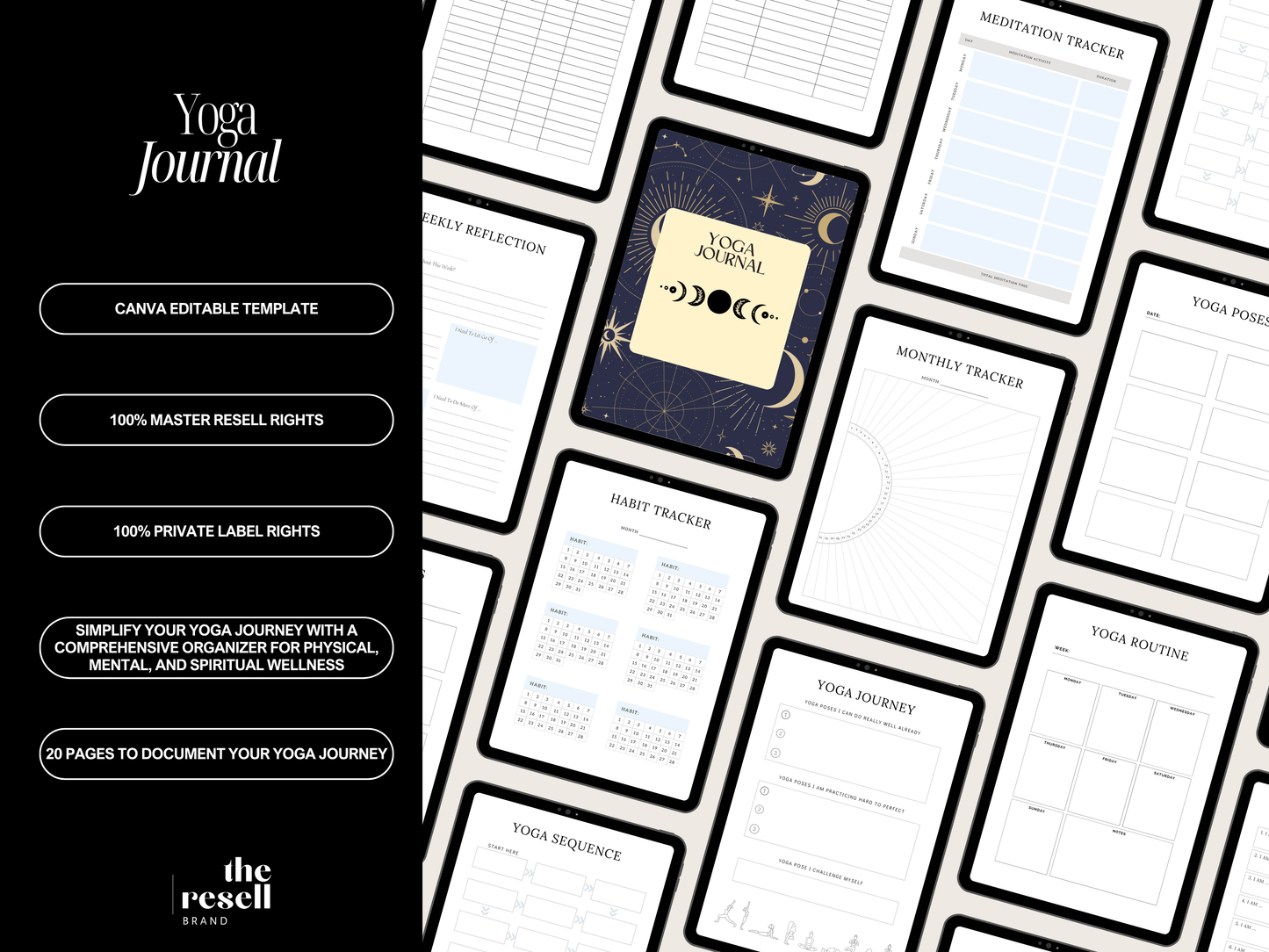 Yoga Journal Canva Template | 20 Pages Editable | Wellness & Mindfulness Planner PLR + MRR | Digital Fitness Journal