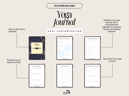 Yoga Journal Canva Template | 20 Pages Editable | Wellness & Mindfulness Planner PLR + MRR | Digital Fitness Journal