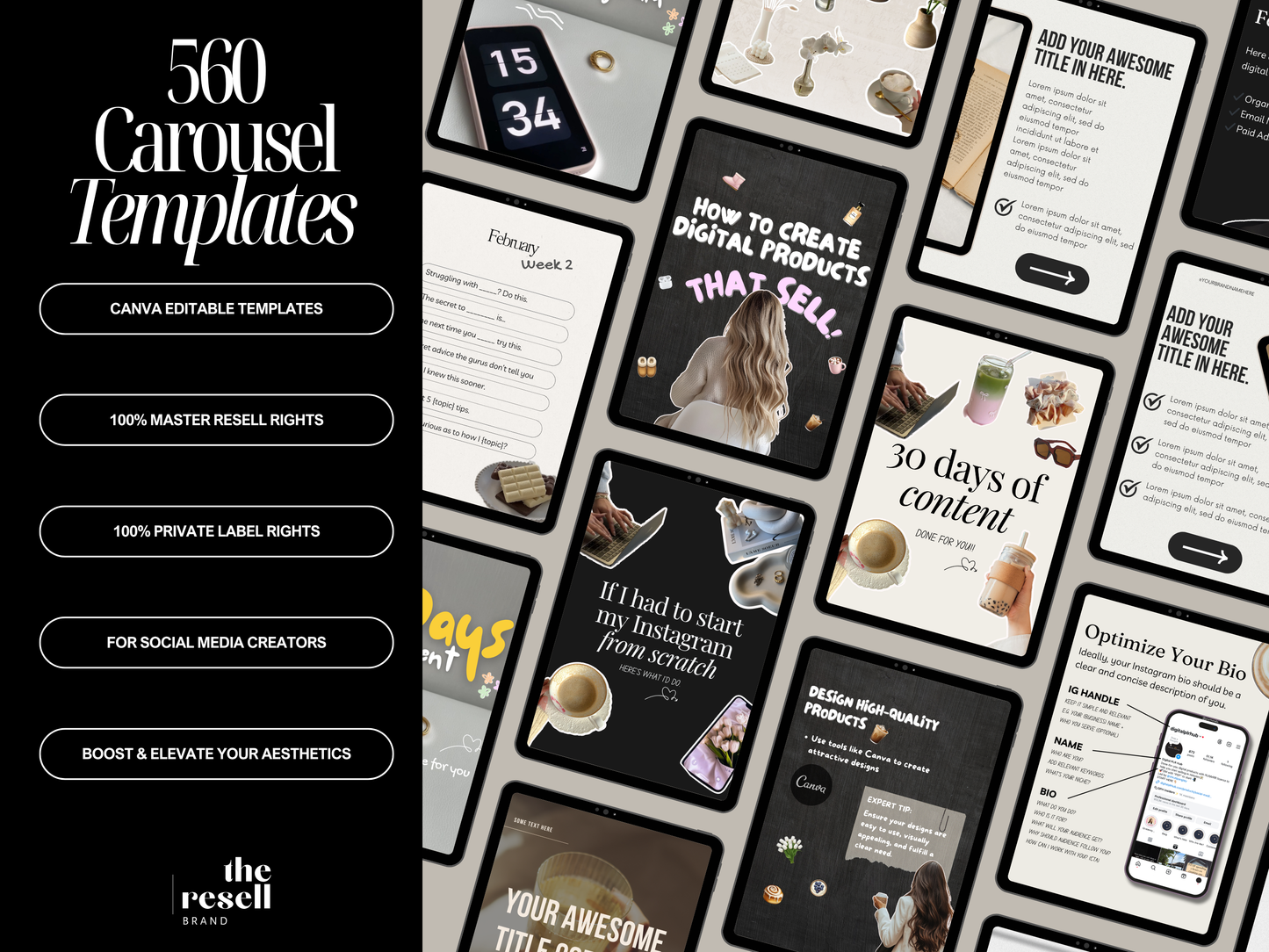 560 Instagram Carousel Templates | Canva Editable Social Media Posts | Aesthetic, Modern, Marketing & Branding Bundle | MRR and PLR
