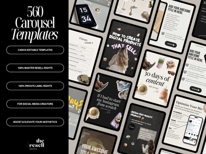 560 Instagram Carousel Templates | Canva Editable Social Media Posts | Aesthetic, Modern, Marketing & Branding Bundle | MRR and PLR