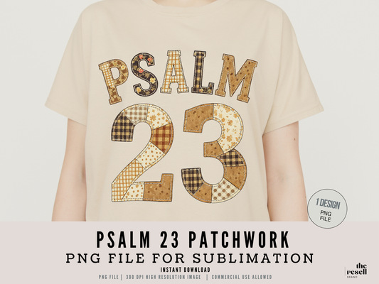 Psalm 23 Patchwork 300 DPI PNG | Rustic Christian Sublimation Design | Faith Shirt & Tote Clipart | POD + Commercial Use