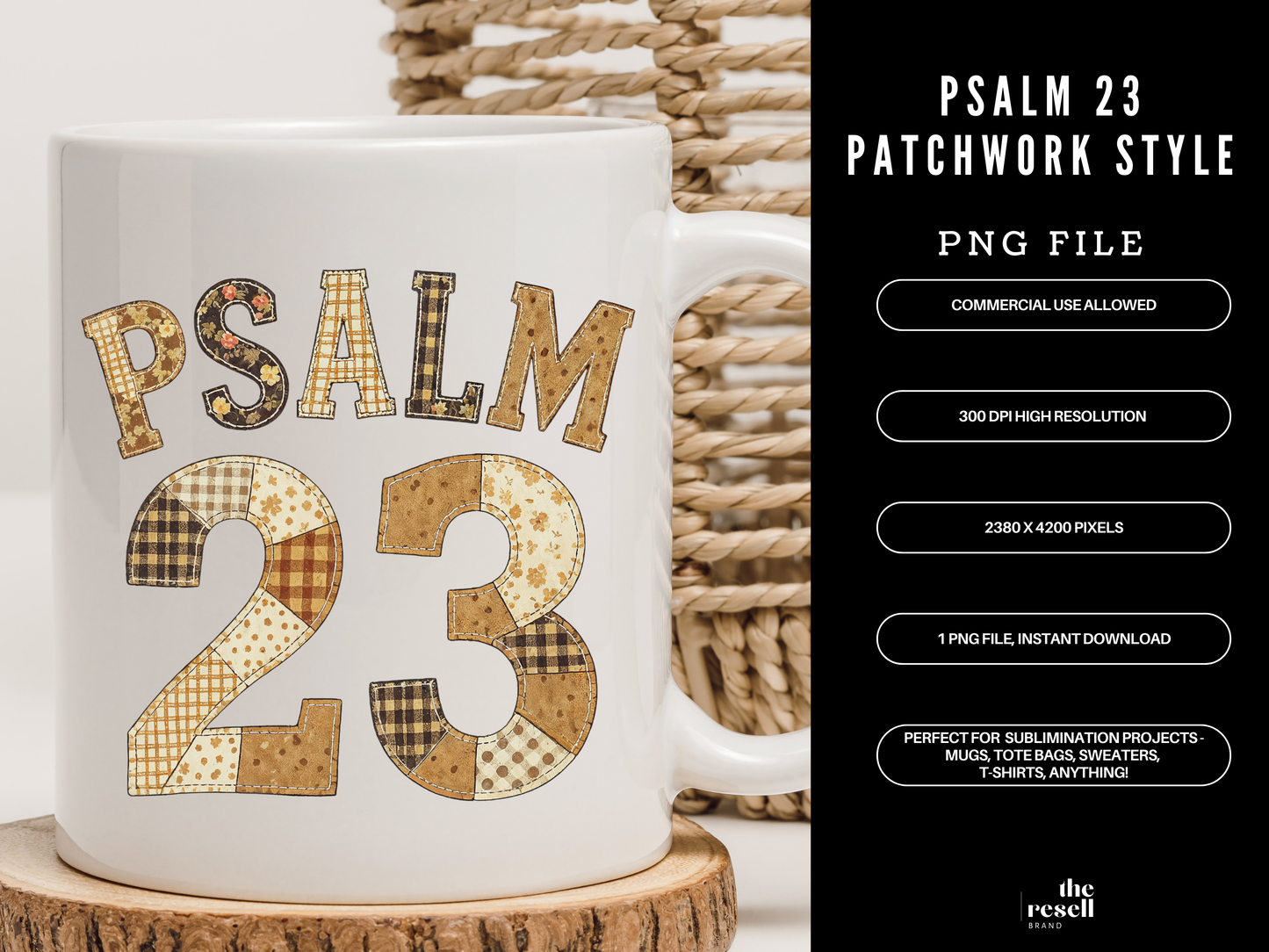 Psalm 23 Patchwork 300 DPI PNG | Rustic Christian Sublimation Design | Faith Shirt & Tote Clipart | POD + Commercial Use