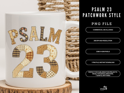 Psalm 23 Patchwork 300 DPI PNG | Rustic Christian Sublimation Design | Faith Shirt & Tote Clipart | POD + Commercial Use
