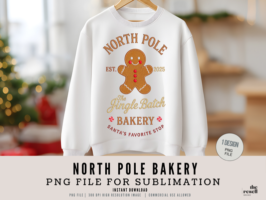 North Pole Bakery PNG | Jingle Batch Gingerbread Christmas Design | Santa’s Favorite Stop Sublimation Art | POD + Commercial Use