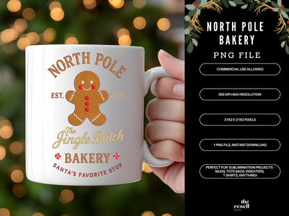 North Pole Bakery PNG | Jingle Batch Gingerbread Christmas Design | Santa’s Favorite Stop Sublimation Art | POD + Commercial Use