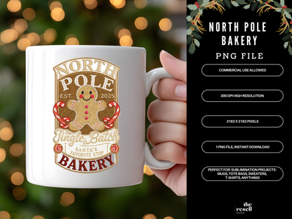 North Pole Bakery PNG | Jingle Batch Gingerbread Christmas Design | Santa’s Favorite Stop Sublimation Art | POD + Commercial Use (Copy)