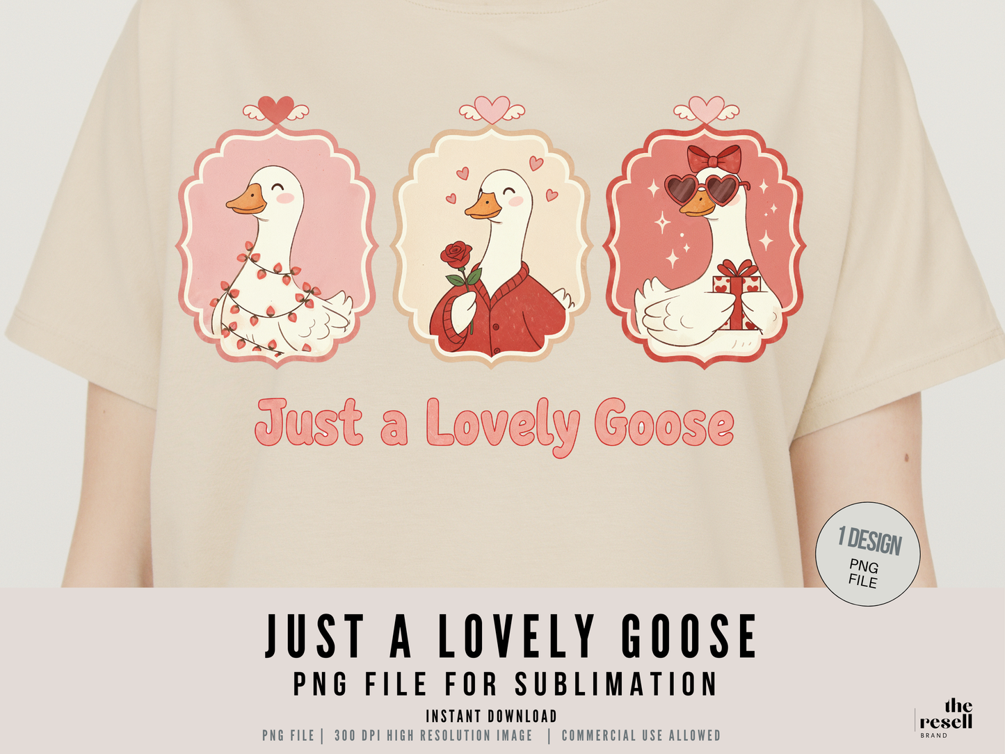 Just a Lovely Goose 300 DPI PNG | Cute Valentine Goose Sublimation Design Clipart | Whimsical Love Shirt Art | POD & Commercial Use