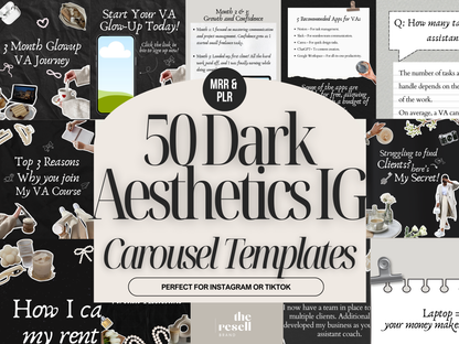 50 Dark Aesthetic Instagram Carousel Templates Canva | PLR + MRR Included | Editable Social Media Templates for IG Coaches + Brands