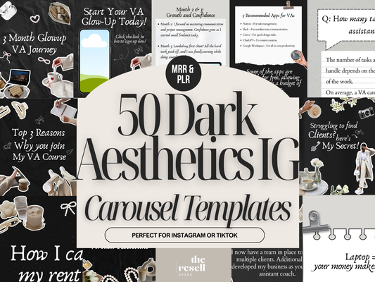 50 Dark Aesthetic Instagram Carousel Templates Canva | PLR + MRR Included | Editable Social Media Templates for IG Coaches + Brands