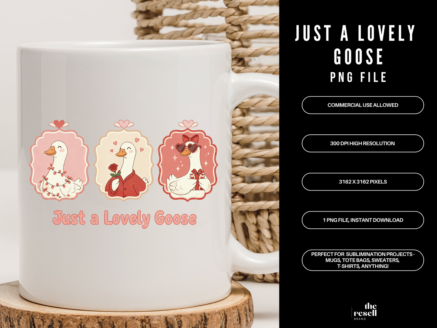 Just a Lovely Goose 300 DPI PNG | Cute Valentine Goose Sublimation Design Clipart | Whimsical Love Shirt Art | POD & Commercial Use
