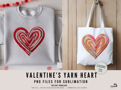 Cozy Yarn Hearts 300 DPI PNG | Valentine Sublimation Design Set | Knitted Heart Clipart for Sweaters, T-Shirts, Totes | POD & Commercial Use