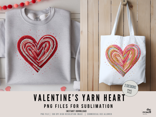 Cozy Yarn Hearts 300 DPI PNG | Valentine Sublimation Design Set | Knitted Heart Clipart for Sweaters, T-Shirts, Totes | POD & Commercial Use