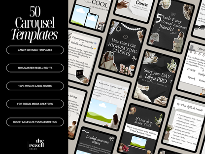 50 Dark Aesthetic Instagram Carousel Templates Canva | PLR + MRR Included | Editable Social Media Templates for IG Coaches + Brands