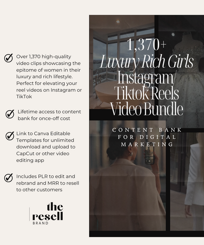 1370+ Luxury Rich Girls Instagram/TikTok Reel Videos Content Bank | Aesthetic High Quality Videos | MRR & PLR