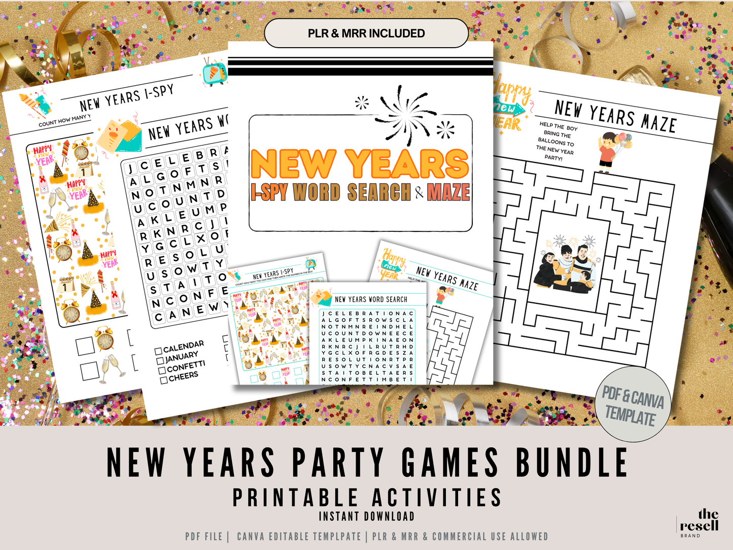 New Years Eve Party Games Bundle Canva PDF Printable | 4 Fun NYE Games Kids & Adults | Trivia, Icebreakers, Activities | Instant Download