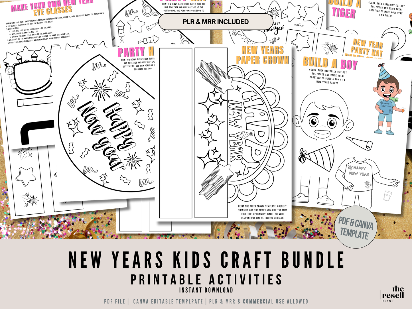 New Years Kids Crafts & Games Bundle Printable | NYE Activities for Kids | Handprint Crafts, Coloring Pages | 2026 New Year | PDF and Canva