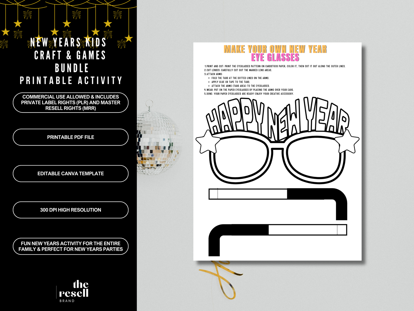New Years Kids Crafts & Games Bundle Printable | NYE Activities for Kids | Handprint Crafts, Coloring Pages | 2026 New Year | PDF and Canva