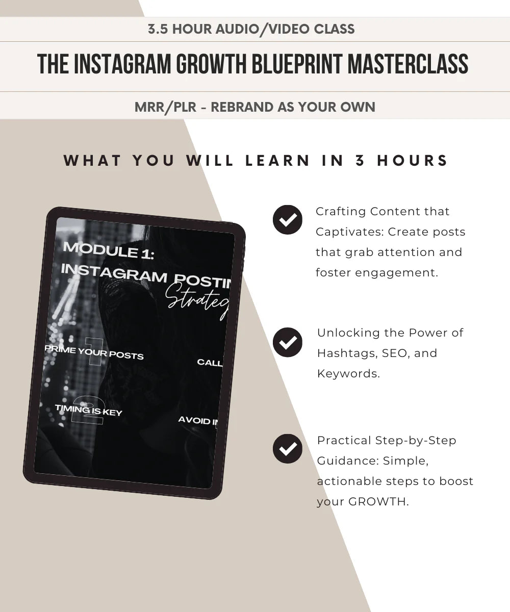 The Instagram Growth Masterclass 3 Hour Video Course | 25 Modules, 99 Videos | Viral IG 101 Blueprint Mini Course | Digital Marketing Course with PLR & MRR