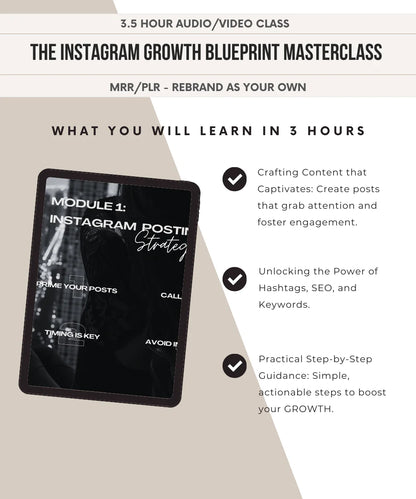 The Instagram Growth Masterclass 3 Hour Video Course | 25 Modules, 99 Videos | Viral IG 101 Blueprint Mini Course | Digital Marketing Course with PLR & MRR
