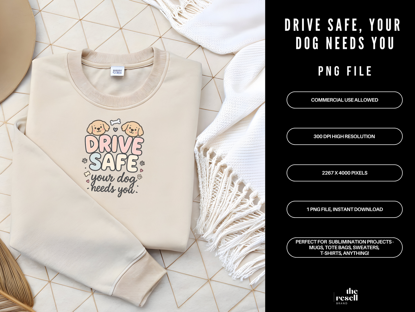 Drive Safe, Your Dog Needs You 300 DPI PNG | Cute Dog Lover Sublimation Design | Dog Shirt Art | POD & Commercial Use