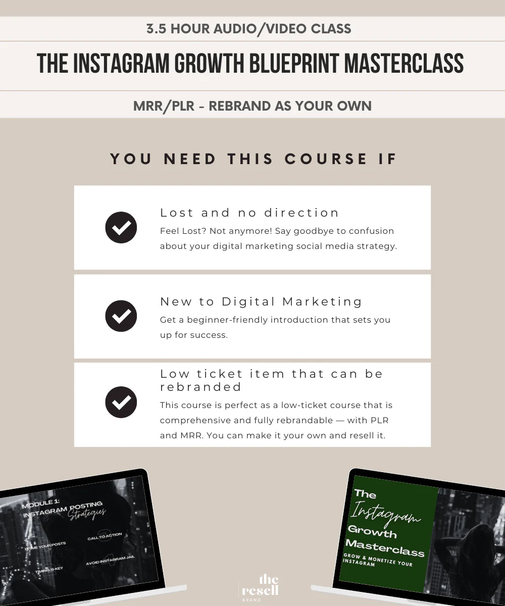 The Instagram Growth Masterclass 3 Hour Video Course | 25 Modules, 99 Videos | Viral IG 101 Blueprint Mini Course | Digital Marketing Course with PLR & MRR