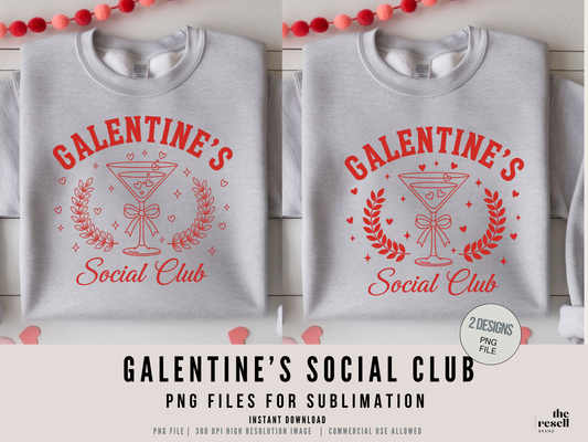 Galentine’s Social Club 2 300 DPI PNG Files Set | Valentine Friends Sublimation Design | Girls Night Shirt Art | POD & Commercial Use