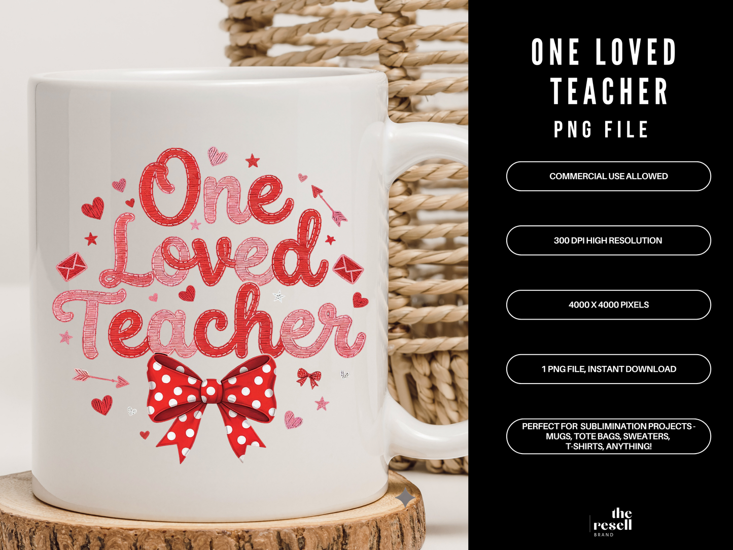 One Loved Teacher 300 DPI PNG | Valentine Teacher Shirt Design | Cute Bow Teacher Sublimation | POD & Commercial Use