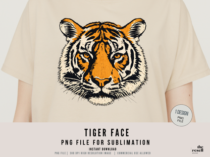 Tiger Face 300 DPI PNG | Fierce Tiger Sublimation Design | Vintage Tiger Head Clipart | Animal Shirt Art | POD Commercial Use
