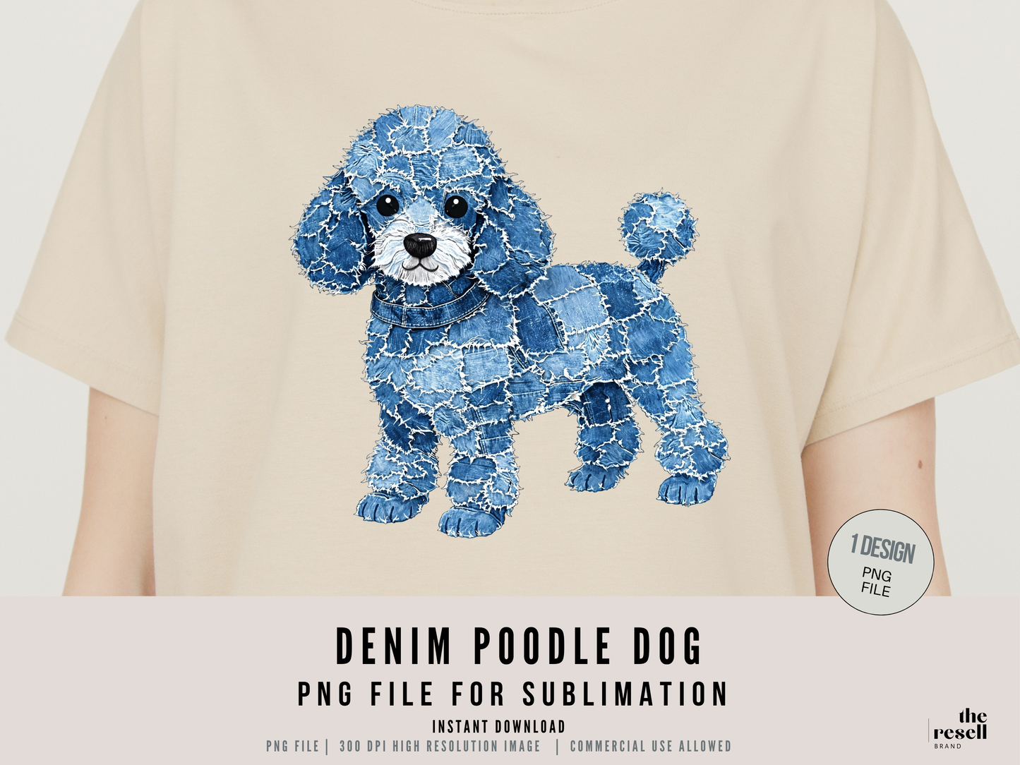 Denim Poodle Dog 300 DPI PNG | Cute Poodle Sublimation Design | Blue Jean Dog Clipart | Pet Shirt Art | POD Commercial Use