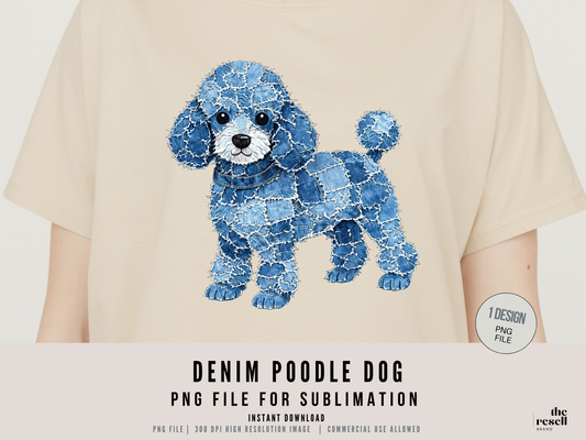 Denim Poodle Dog 300 DPI PNG | Cute Poodle Sublimation Design | Blue Jean Dog Clipart | Pet Shirt Art | POD Commercial Use