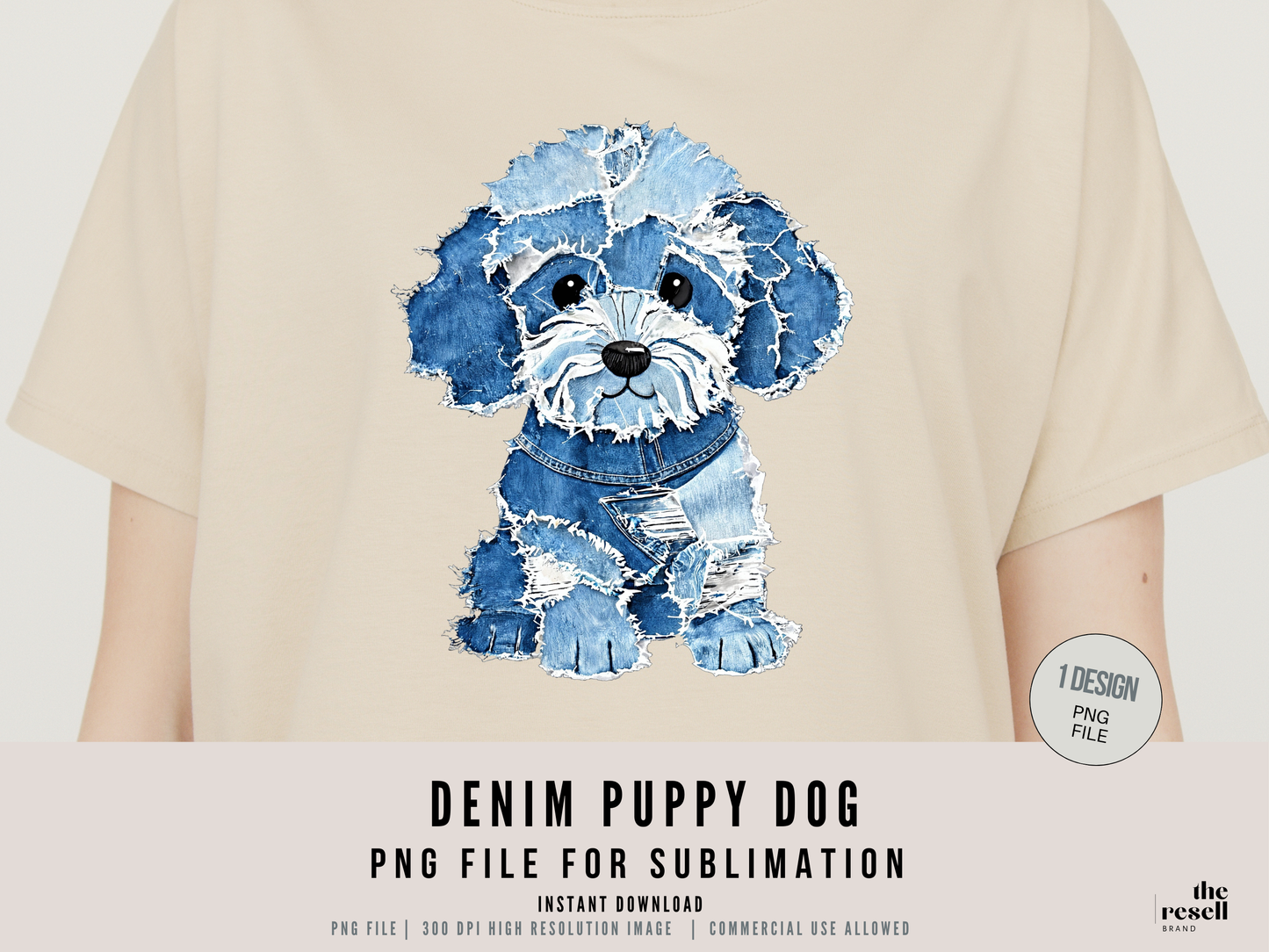 Denim Puppy Dog 300 DPI PNG | Cute Puppy Sublimation Design | Blue Jean Dog Clipart | Pet Shirt Art | POD & Commercial Use