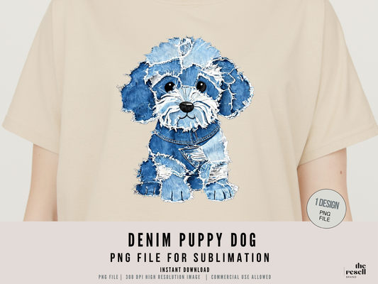 Denim Puppy Dog 300 DPI PNG | Cute Puppy Sublimation Design | Blue Jean Dog Clipart | Pet Shirt Art | POD & Commercial Use