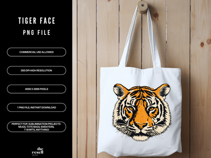 Tiger Face 300 DPI PNG | Fierce Tiger Sublimation Design | Vintage Tiger Head Clipart | Animal Shirt Art | POD Commercial Use
