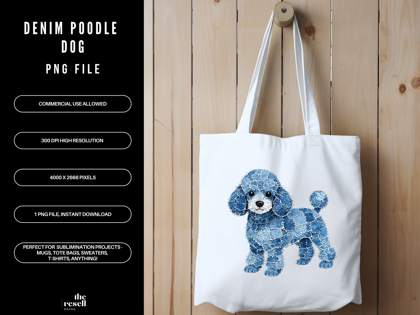 Denim Poodle Dog 300 DPI PNG | Cute Poodle Sublimation Design | Blue Jean Dog Clipart | Pet Shirt Art | POD Commercial Use