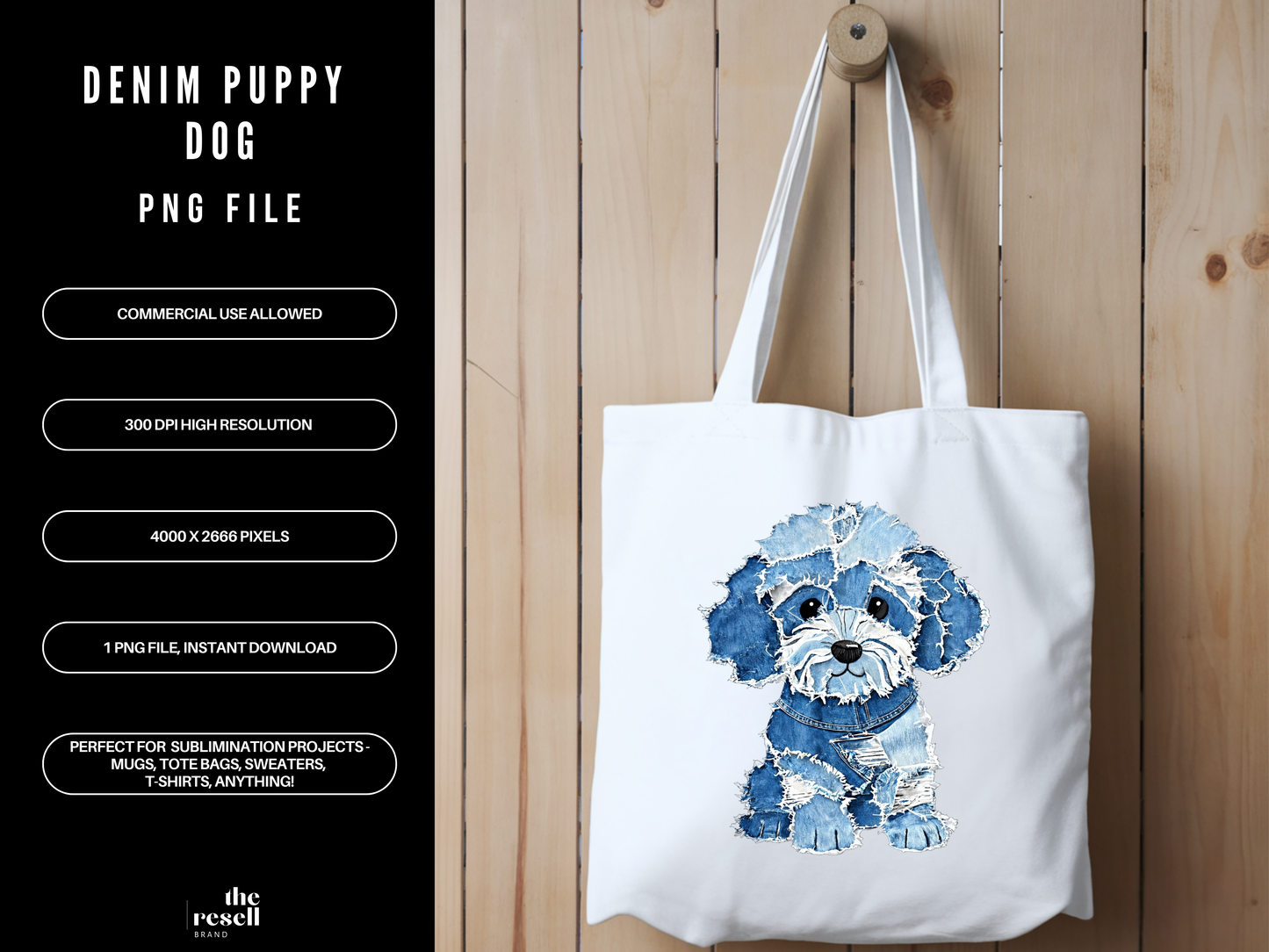 Denim Puppy Dog 300 DPI PNG | Cute Puppy Sublimation Design | Blue Jean Dog Clipart | Pet Shirt Art | POD & Commercial Use