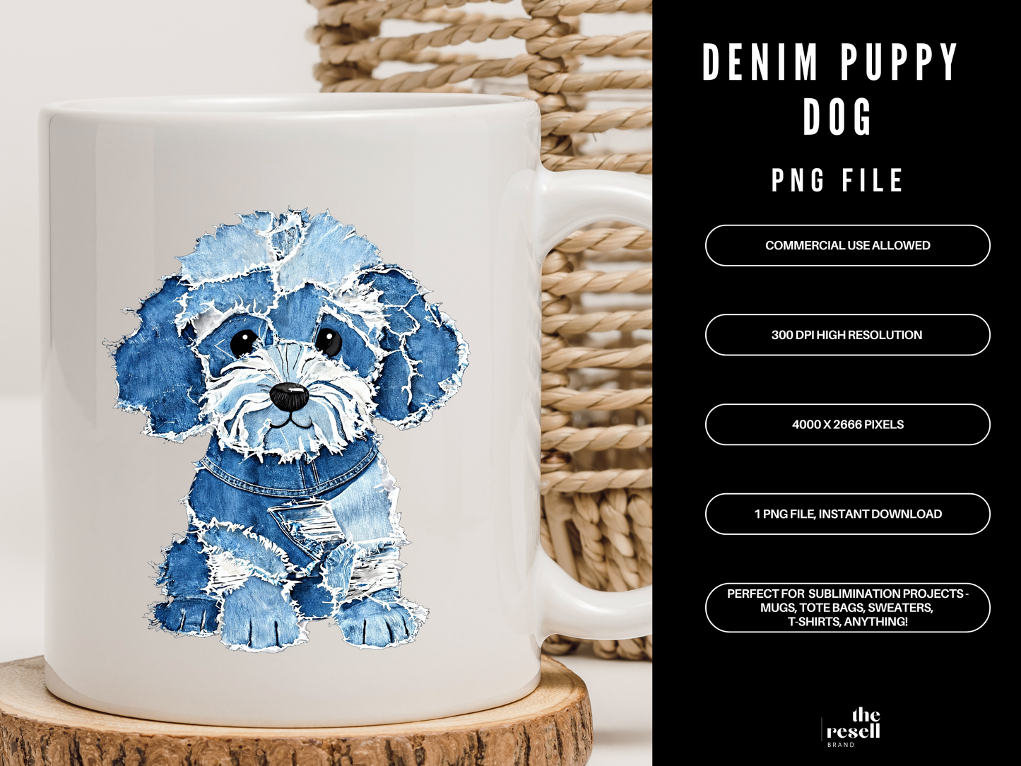 Denim Puppy Dog 300 DPI PNG | Cute Puppy Sublimation Design | Blue Jean Dog Clipart | Pet Shirt Art | POD & Commercial Use