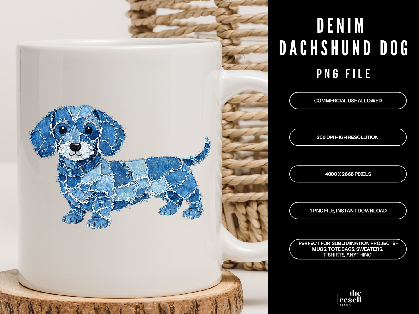 Denim Dachshund 300 DPI PNG | Cute Dachshund Sublimation Design | Blue Jean Dog Clipart | Sausage Dog Art | POD Commercial Use