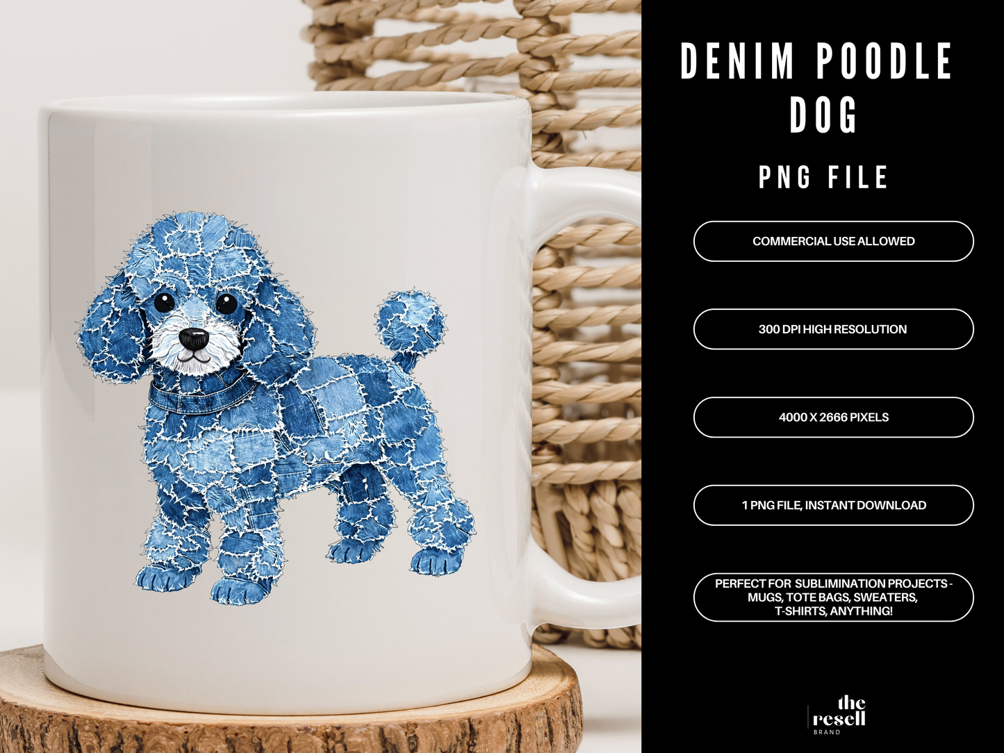 Denim Poodle Dog 300 DPI PNG | Cute Poodle Sublimation Design | Blue Jean Dog Clipart | Pet Shirt Art | POD Commercial Use
