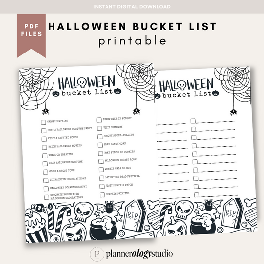 Halloween Bucket List Coloring Page Printable Checklist | Halloween Bucket To Do List Template | Halloween Activities Planner Insert | PDF