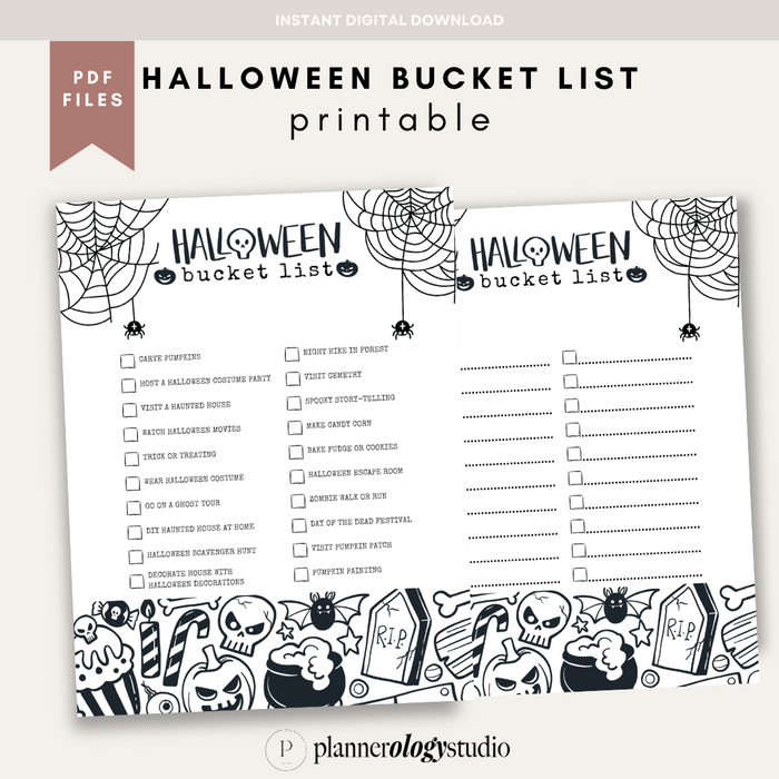 Halloween Bucket List Coloring Page Printable Checklist | Halloween Bucket To Do List Template | Halloween Activities Planner Insert | PDF