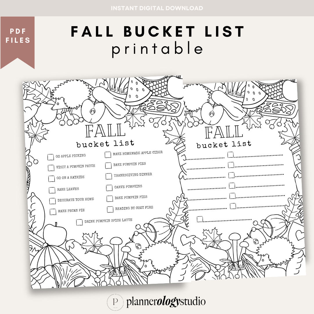 Fall Bucket List Coloring Page Printable Checklist | Autumn Bucket List Template | Autumn Activities Planner Insert | Fall To Do List | PDF