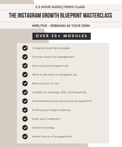 The Instagram Growth Masterclass 3 Hour Video Course | 25 Modules, 99 Videos | Viral IG 101 Blueprint Mini Course | Digital Marketing Course with PLR & MRR