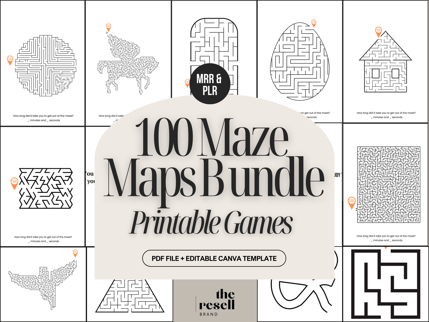 100 Maze Maps Bundle | Canva Editable + PDF | Printable Puzzle Games Pages for Kids & Adults | PLR + MRR License for Resell | Kindle KDP