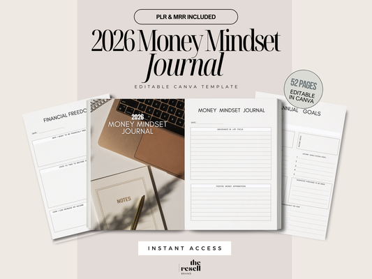 2026 Money Mindset Journal Canva Template | 52 Page Printable PDF | Digital Financial Planner | PLR MRR Resell Rights