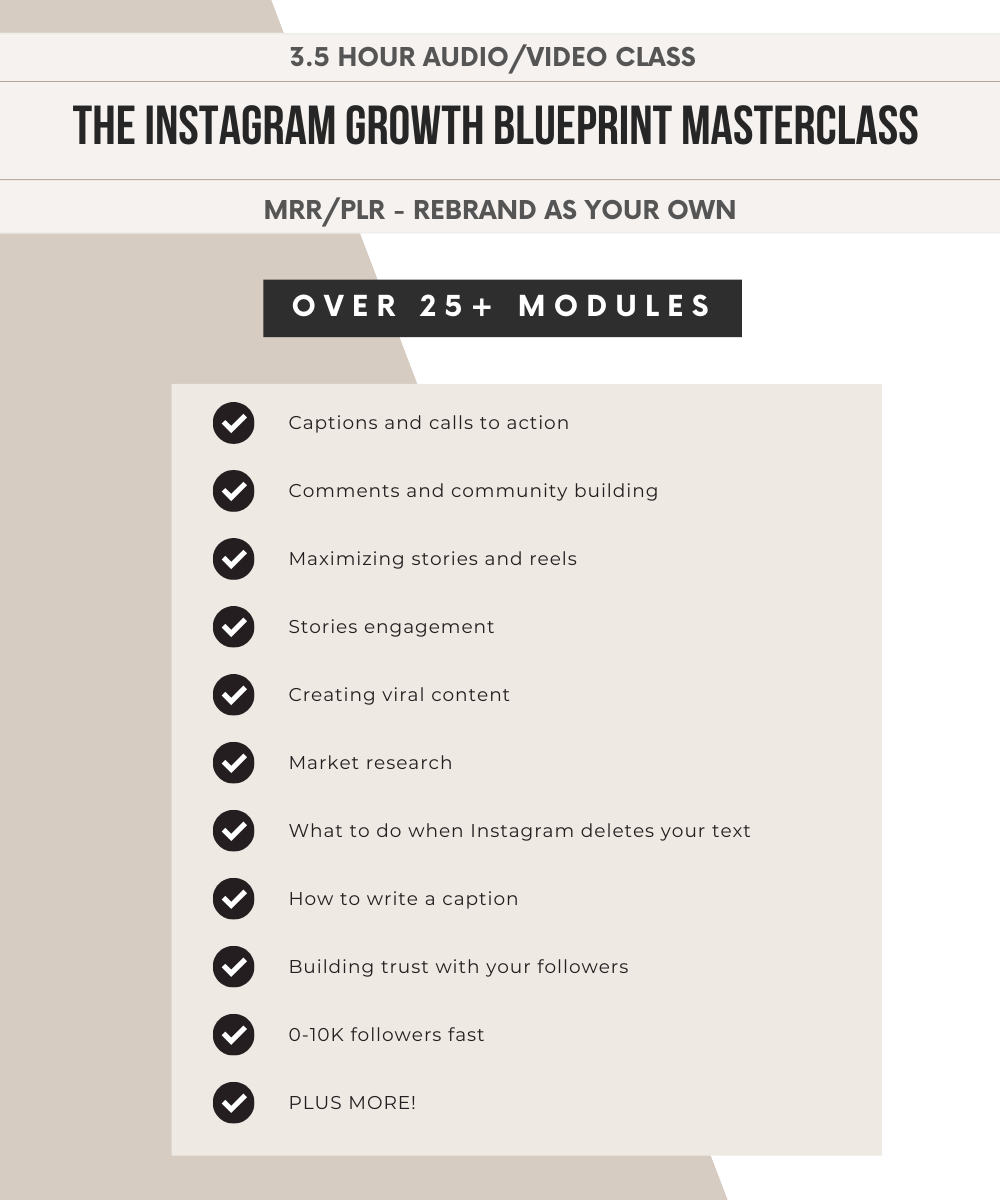 The Instagram Growth Masterclass 3 Hour Video Course | 25 Modules, 99 Videos | Viral IG 101 Blueprint Mini Course | Digital Marketing Course with PLR & MRR